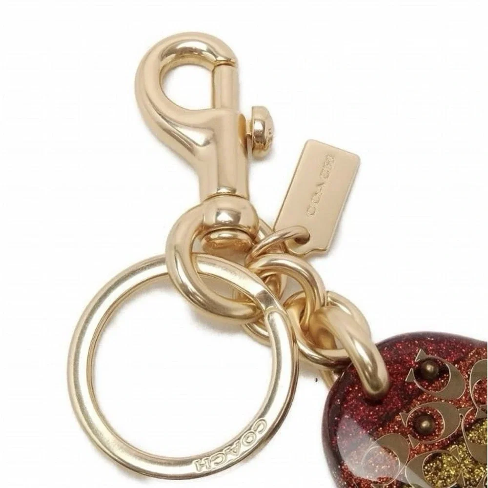Coach Sprinkle Signature Heart Bag Charm Rainbow Pride Glitter Keychain NEW HTF!